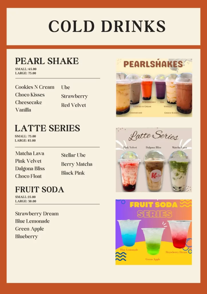 Kravings - cold drinks menu