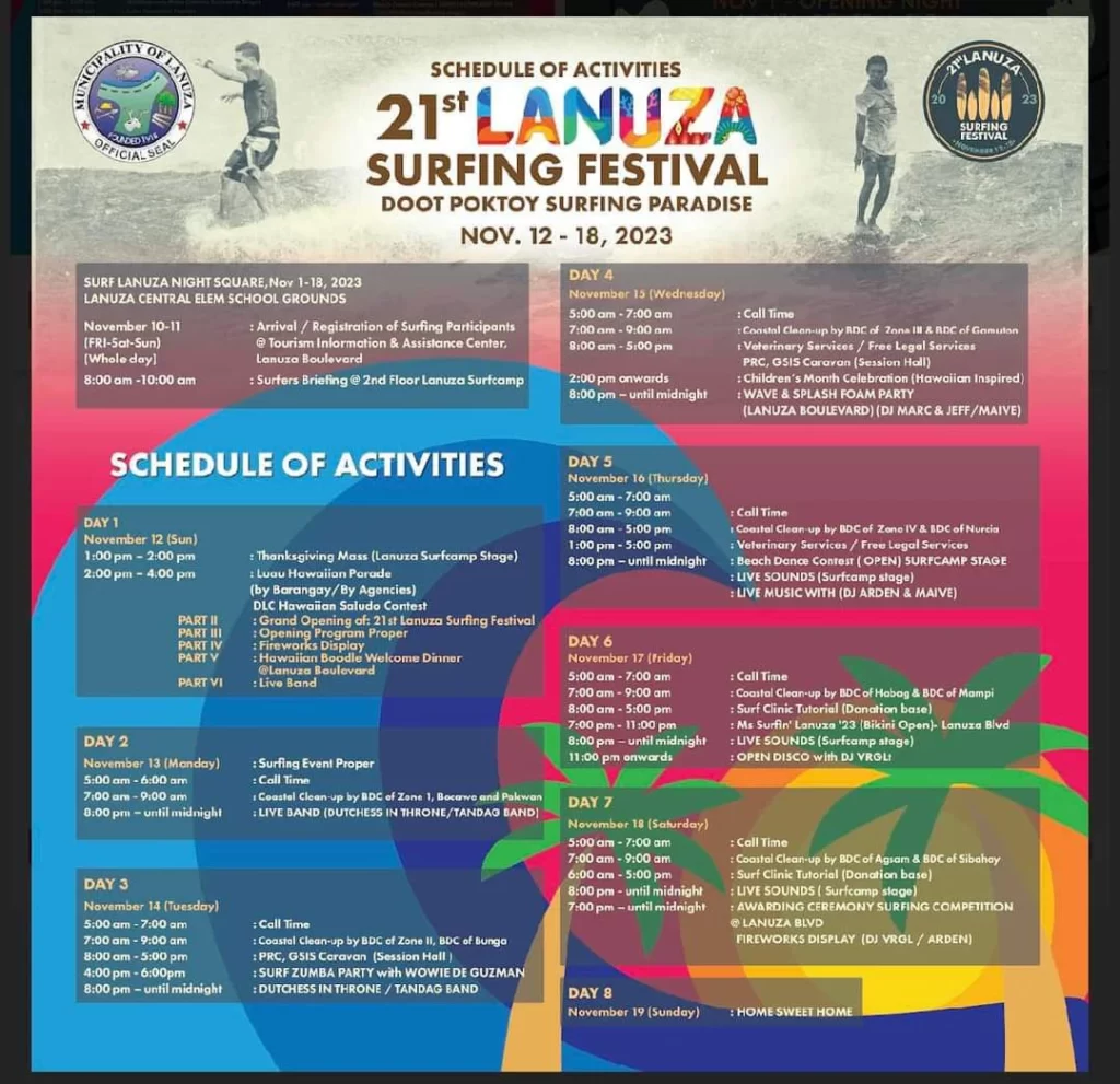 Lanuza Surfing Festival Schedules